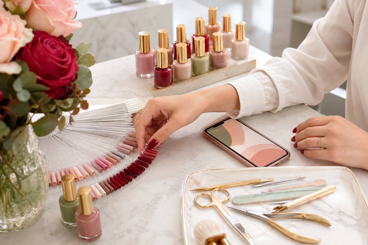 Carousel ad preview showing a new client gel manicure offer